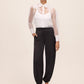 Black Satin Balloon Leg Pant - Front View - Le Chateau