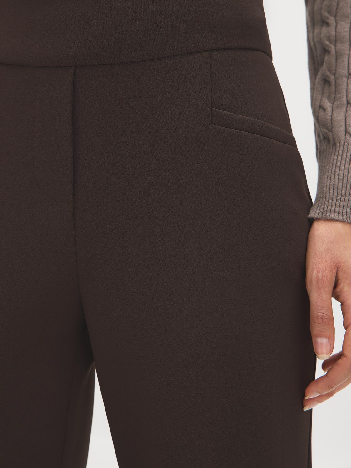 Coffee Fit & Flare Pull-On Knit Pants - Waistband Detail - Suzy Shier
