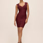 Burgundy V-Neck Bandage Sheath Dress - Front View - Le Chateau