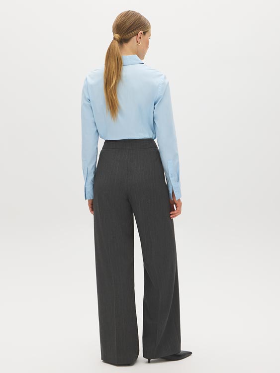 Charcoal/White Pinstripe Wide-Leg Trousers - Back View - Suzy Shier