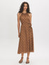 Woodsmoke Polka Dot Halter Midi Dress - Woman Wearing Fit-and-Flare Chiffon Dress - Suzy Shier