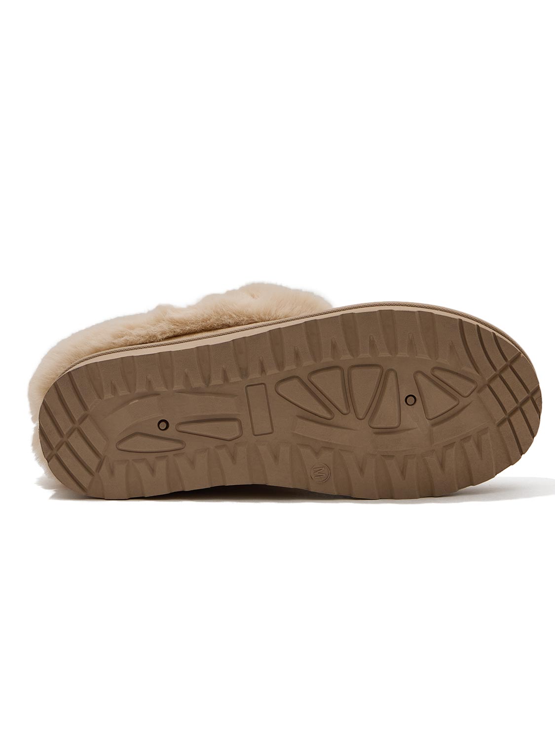 Light Mocha Faux Suede Slippers with Faux Fur Insole - Sole View - Suzy Shier