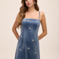 Icy Blue Strapless Velour Mini A-Line Dress - Front Detailed View - Le Chateau