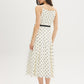 Snow White Polka Dot Flowy Midi Dress - Woman Wearing Spaghetti Strap Dress with Belt - Suzy Shier