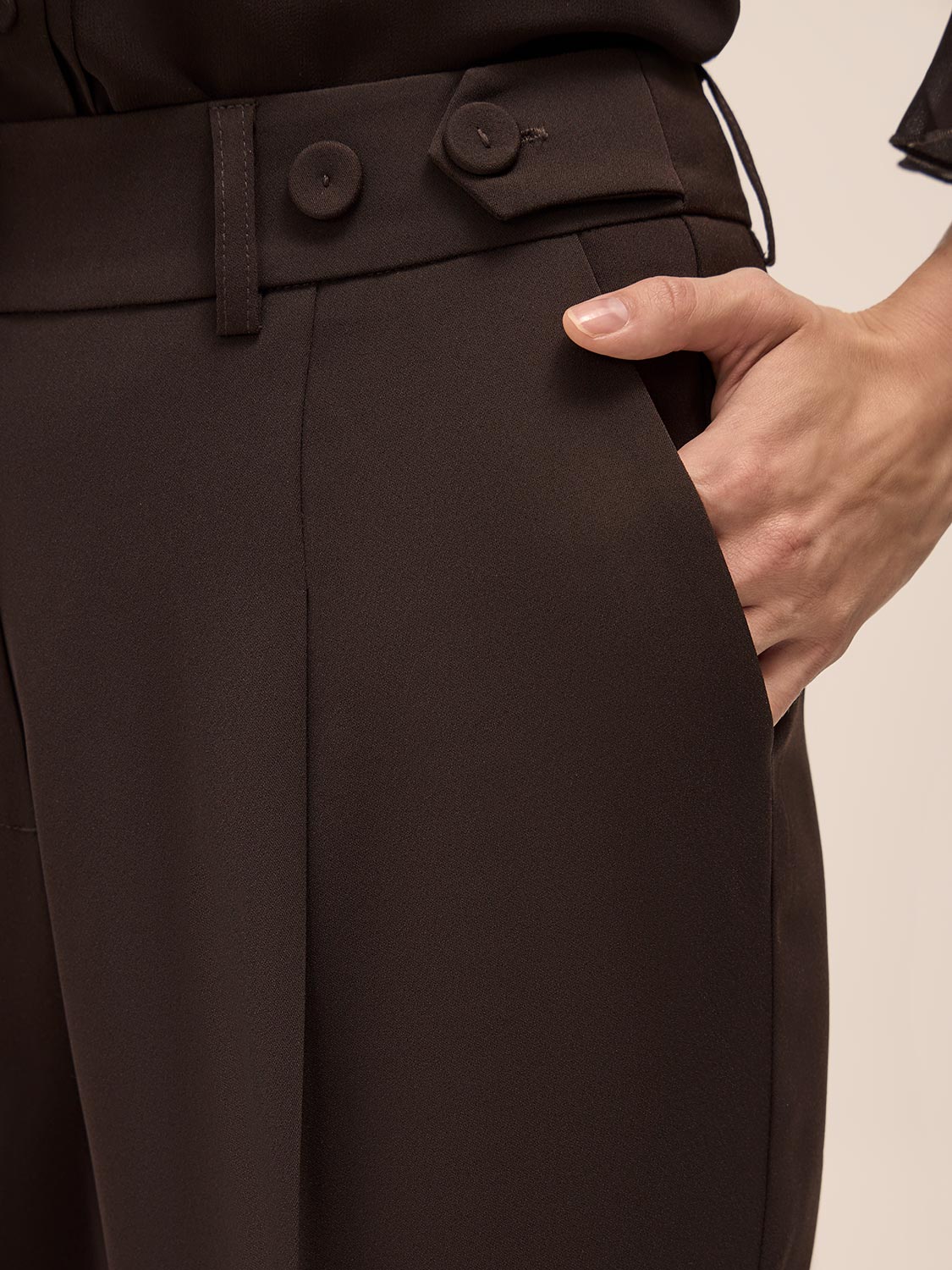 Chestnut Side Tab Pleated Slim Pant - Side Tab Detail - Le Chateau