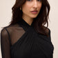 Black Crisscross Halter Mesh Midi Dress - Close-up Fabric Detail - Le Chateau