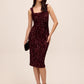 Burgundy Sequin Square Neck Sheath Dress - Woman Wearing Long Sleeve Evening Dress - Le Chateau