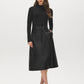 Jet Black Mock Neck Two-Fer Midi Dress - Woman Wearing Knit Top with A-Line Skirt - Suzy Shier