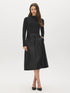 Jet Black Mock Neck Two-Fer Midi Dress - Woman Wearing Knit Top with A-Line Skirt - Suzy Shier