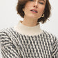 White/Dark Grey Jacquard Mock Neck Sweater - Close-up Fabric Detail - Suzy Shier