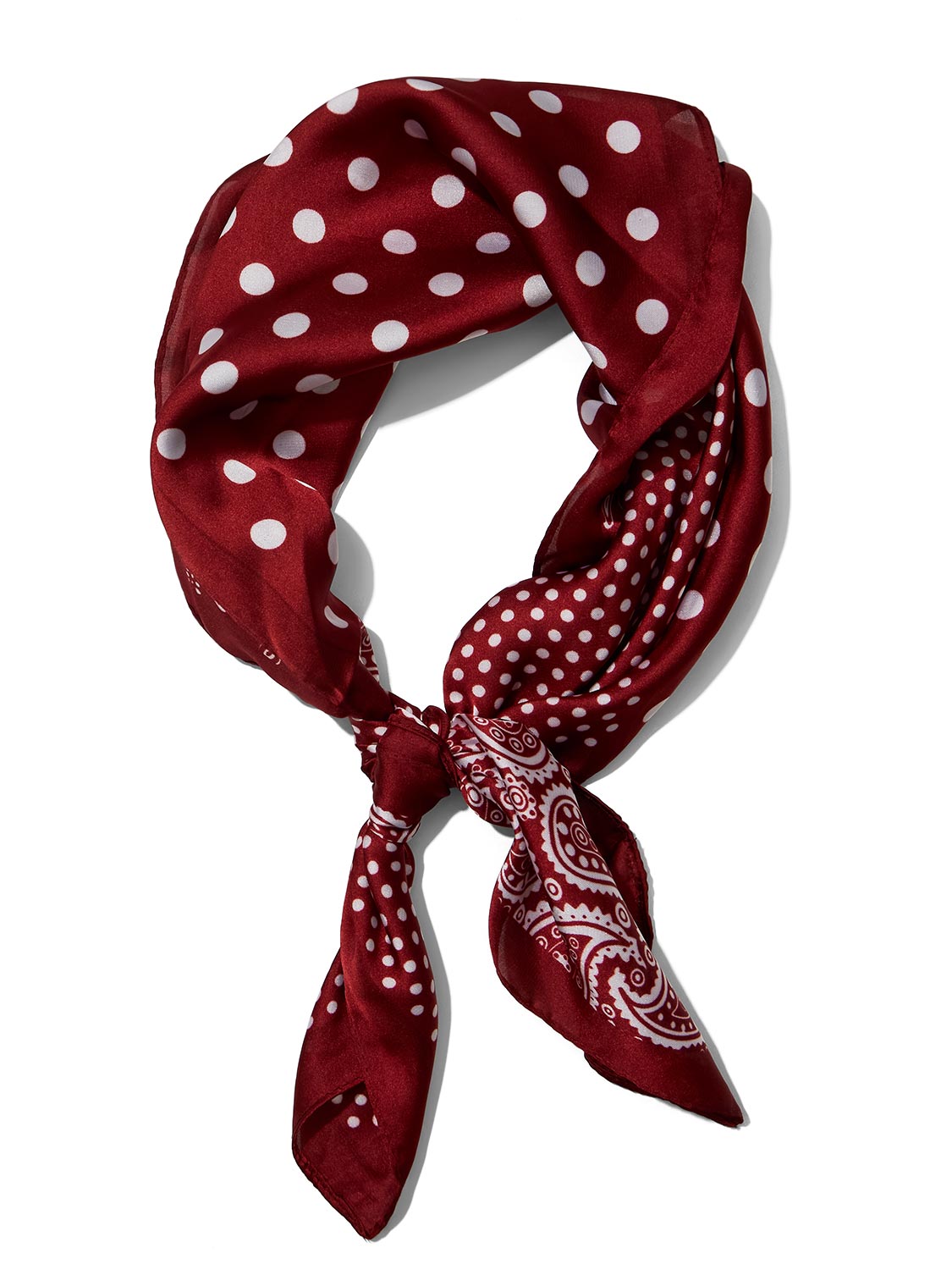 Burgundy Paisley Silk-Like Scarf - Close-up Paisley Detail - Suzy Shier