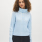 Blue Ribbed Shaker Stitch Sweater with Large Collar - Woman Wearing Button Placket Knitwear - Suzy Shier
