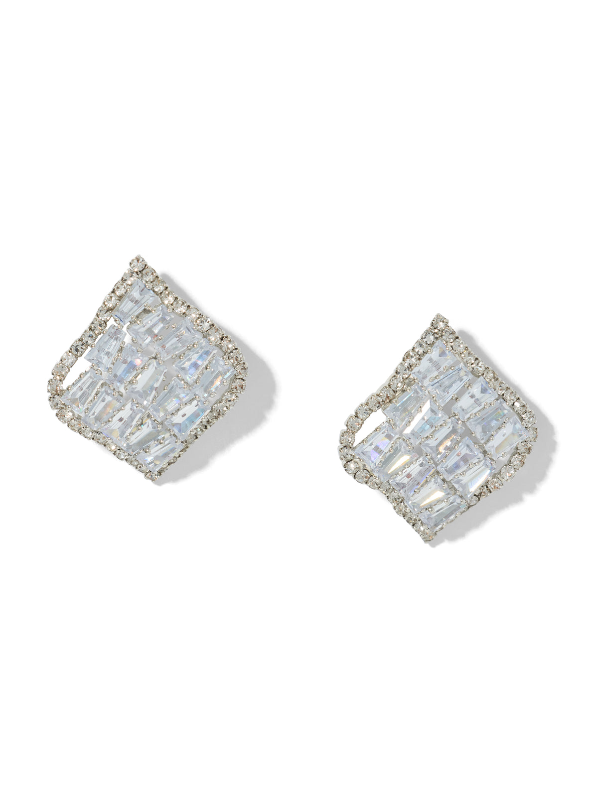 Silver Square Twist Earrings - Close-up Jewelry Detail - Suzy Shier