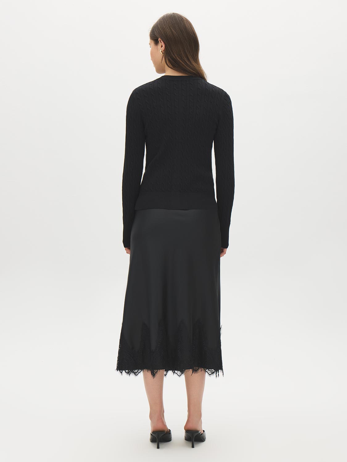 Black Cable Stitch Button-Front Cardigan - Back View - Suzy Shier