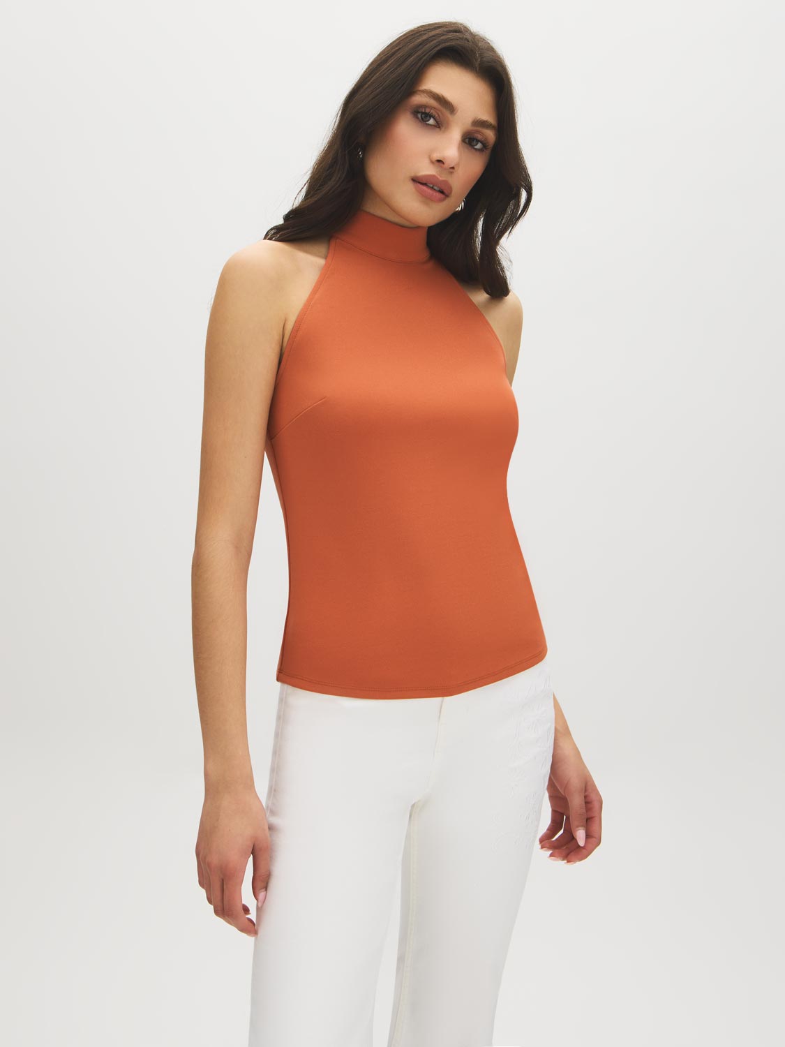 Autumn Leaf Sleeveless Halter Mock Neck Top - Front View - Suzy Shier