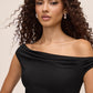 Black Asymmetric Neckline Sheath Dress - Asymmetric Neckline Detail - Le Chateau