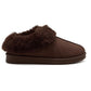 Dark Brown Faux Suede Slippers with Faux Fur Insole - Side View - Suzy Shier