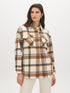 Khaki Plaid Shacket with Front Pockets - Woman Wearing Relaxed Fit Layering Piece - Suzy Shier