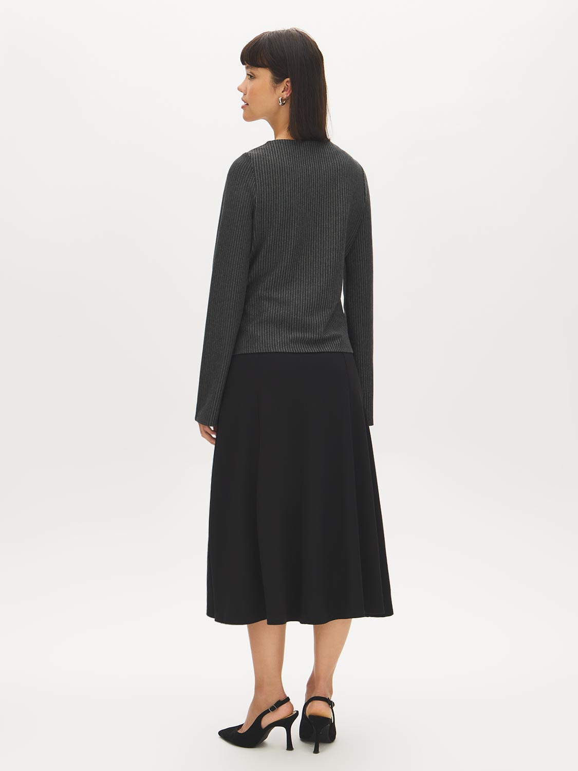 Charcoal and White Striped Jacquard Fitted Top - Back View - Suzy Shier