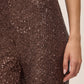 Espresso Sequin Wide-Leg Pant - Close-up Fabric Detail - Le Chateau
