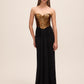 Black/Copper Sequin Bustier Dress with Draped Skirt - Woman Wearing Evening Dress with Sweetheart Neckline - Le Chateau