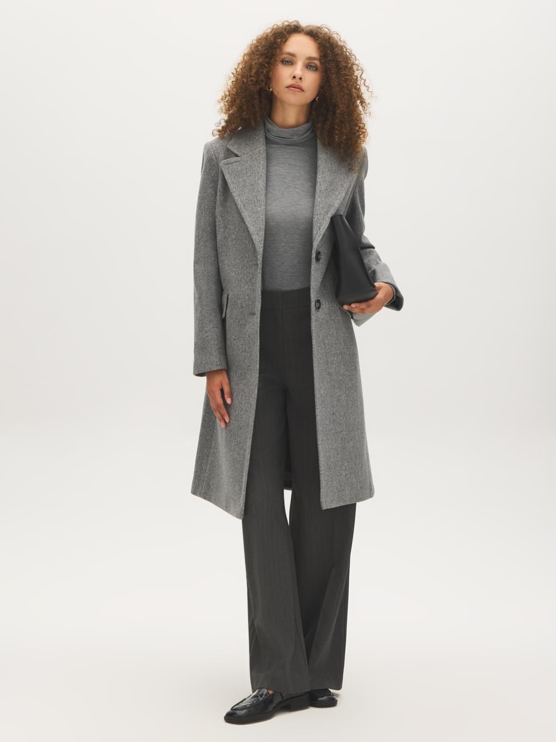 Mid Grey Melange Single-Breasted Faux Wool Coat - Side Profile View - Suzy Shier