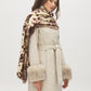 Brown/Beige Soft Brushed Printed Scarf - Draped Over Shoulder View - Suzy Shier