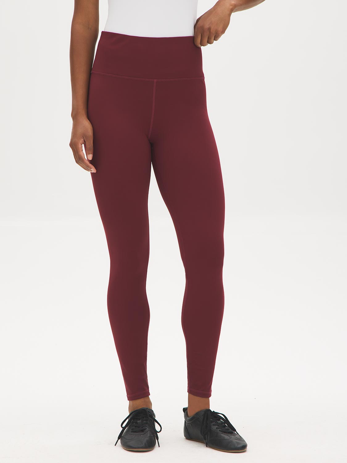 Zinfandel Brushed Knit Leggings with Wide Waistband - Front View - Suzy Shier