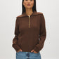 Orzo Brown Quarter-Zip Cable Knit Sweater - Woman Wearing Cozy Knit Sweater - Suzy Shier