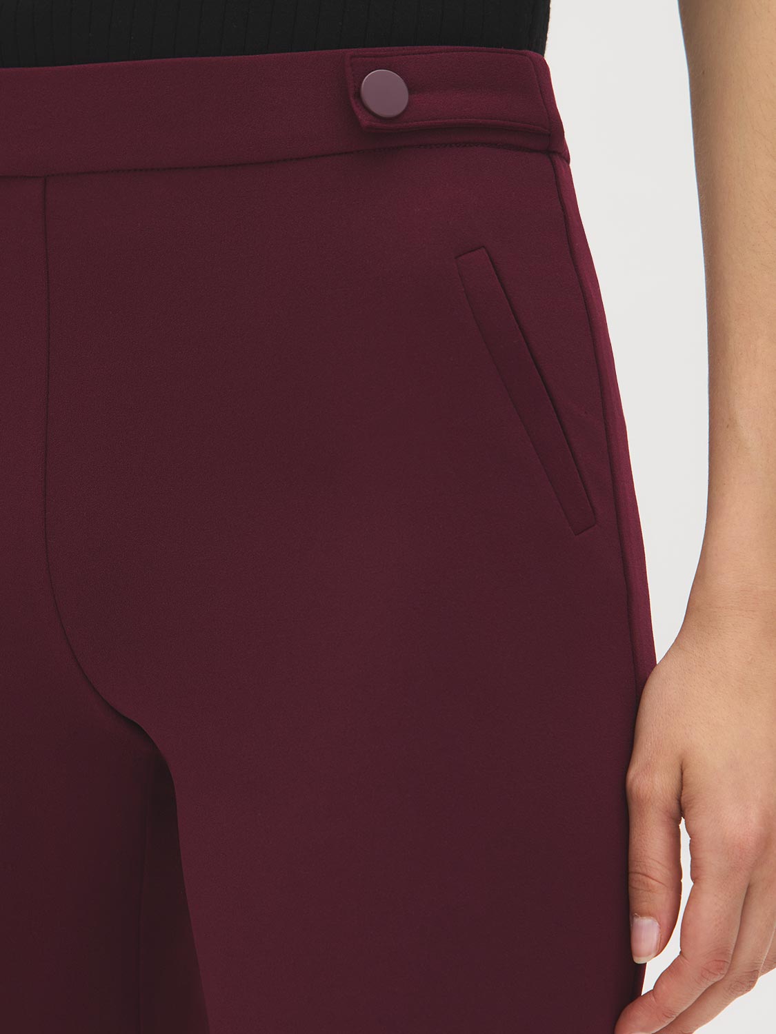 Scarab Pull-On Straight Leg Pant with Waist Tabs - Waist Detail - Suzy Shier