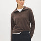 Coffee Bean Fluffy Rib Knit Top with Half Zip - Side Profile View - Suzy Shier