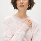 Blush Combo Two-Tone Jacquard Fuzzy Sweater - Close-up Fabric Detail - Suzy Shier