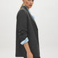 Charcoal/White Pinstripe Two-Button Blazer - Side Profile View - Suzy Shier