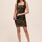 Gold/Black Two-Tone Sequin Sheath Dress - Woman Wearing Evening Dress with Bow Straps - Le Chateau
