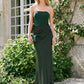 Dark Green Bustier Gown with Satin Pleated Skirt - Woman Wearing Elegant Evening Dress - Le Chateau
