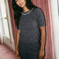 Charcoal Embellished Crew Neck Knit Sweater - Woman Wearing Short Sleeve Sweater - Suzy Shier