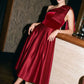 Lipstick Red Satin Bow One-Shoulder Velour Top  - Le Chateau