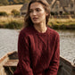 Red Melange Cable Knit Crew Neck Sweater - Front View - Suzy Shier