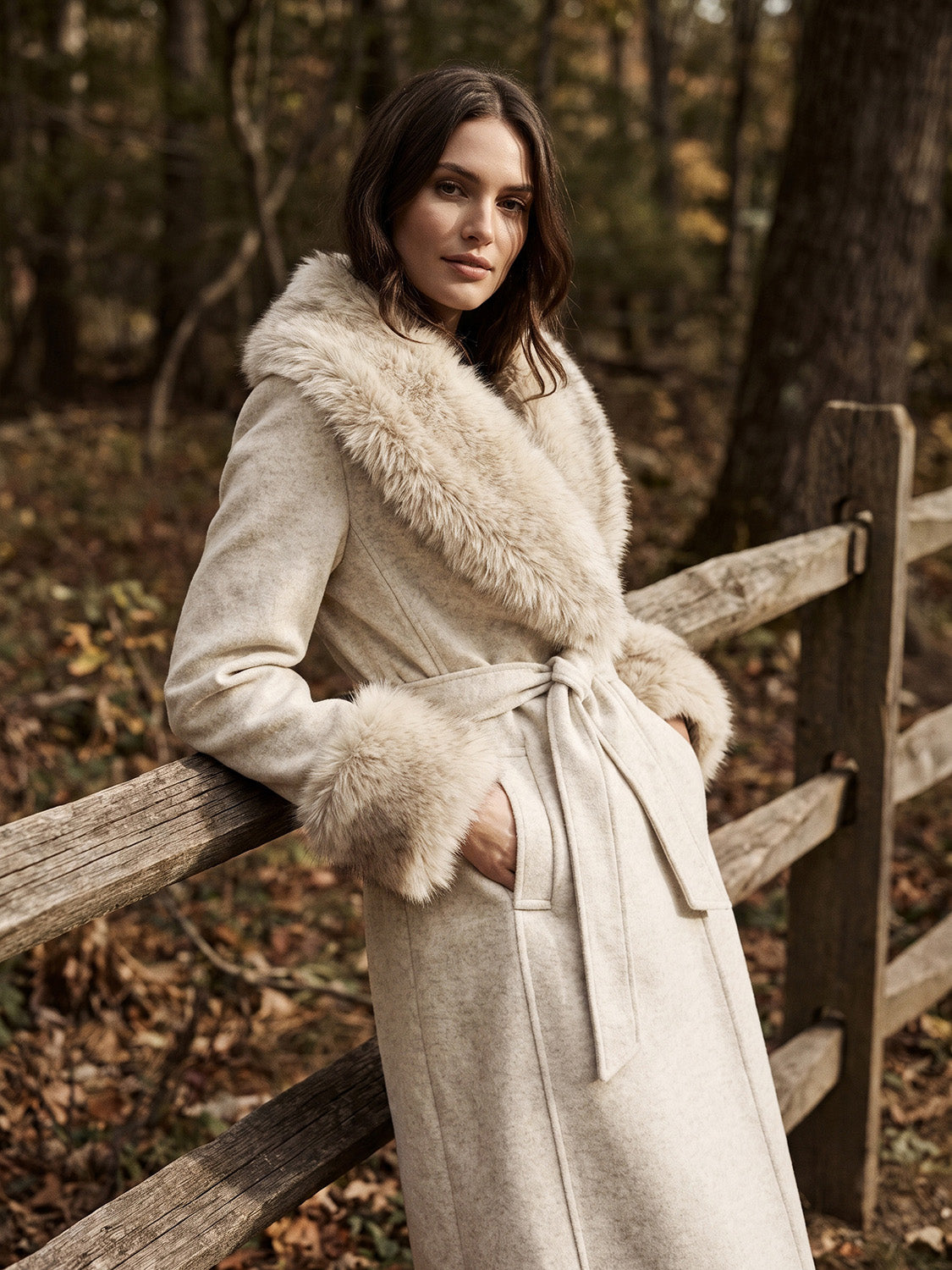 Manteau en fausse laine avec fourrure amovible
