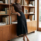 Black Lace Skirt with Diagonal Drop Waist - Woman Wearing Lace Midi Skirt - Suzy Shier