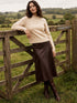 Beige Floral Embroidered Mock Neck Sweater - Close-up Fabric Detail - Suzy Shier