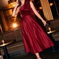 Lipstick Red Satin Pleated Skirt - Elegant Woven Fabric with Flowing Pleats - Le Chateau