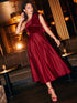 Lipstick Red Satin Pleated Skirt - Elegant Woven Fabric with Flowing Pleats - Le Chateau