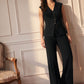 Black Wide-Leg Crepe Pull-On Pants - Woman Wearing Seam Detail Trousers - Suzy Shier