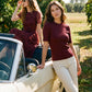 Syrah Ribbed Knit Crew Neck Sweater - Woman Wearing Short Sleeve Textured Top - Suzy Shier