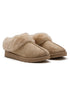 Light Mocha Faux Suede Slippers with Faux Fur Insole - Front Angle View - Suzy Shier