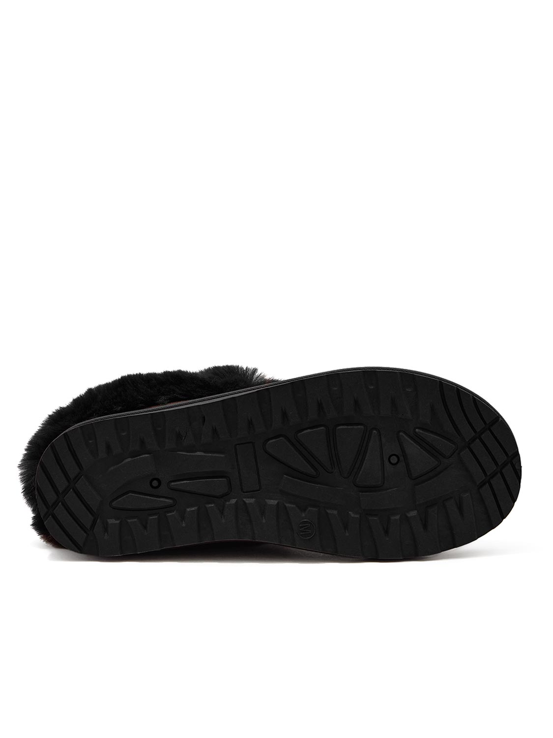 Black Faux Suede Slippers with Faux Fur Insole - Sole Detail - Suzy Shier