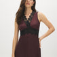 Dark Raisin Satin Lace-Trim Midi Dress - Front View - Suzy Shier