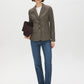 Brown/Beige Yarn-Dye Blazer with Contrast Collar - Front View - Suzy Shier
