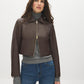 Brown Vegan Leather Shorts with Front Zipper - Front View - Suzy Shier